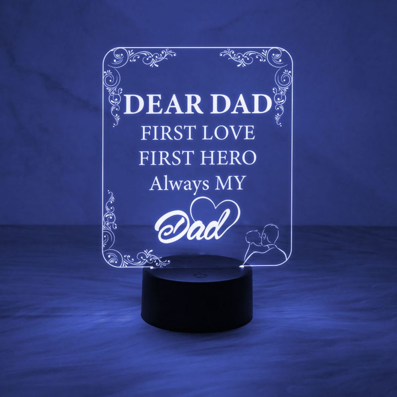 Dear Dad Engraved Night Lamp with Automatic Color Changing Light & On/Off Touch Button | USB Powered | Dad is My Hero Lamp | Best Gift for Dad